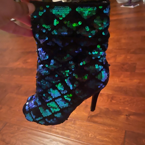 Qupid Ara-385 Ankle High Stiletto Heel Open Toe Sequin - Picture 3 of 3